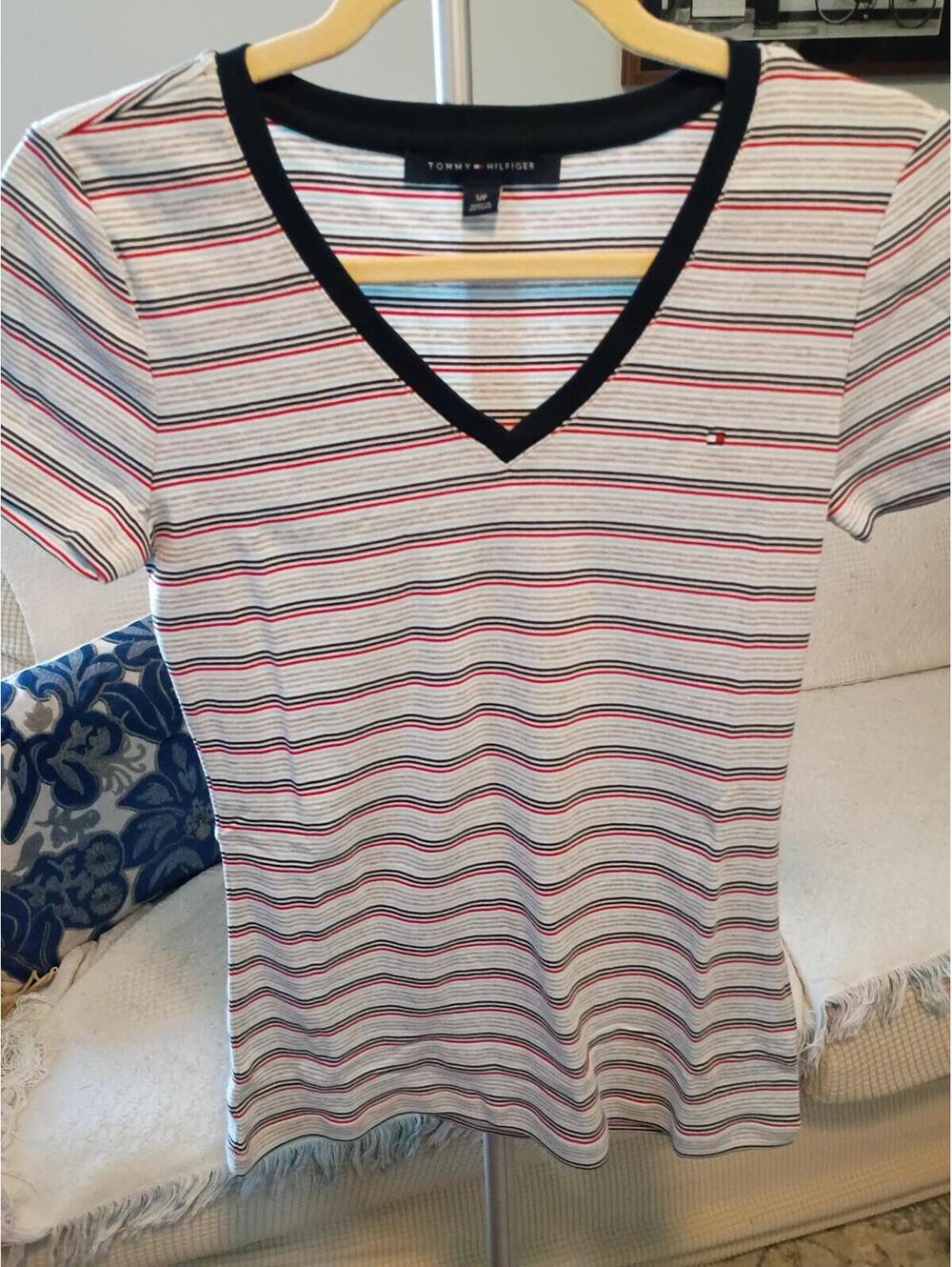 Tommy Hilfiger Striped V-Neck T-Shirt Size S